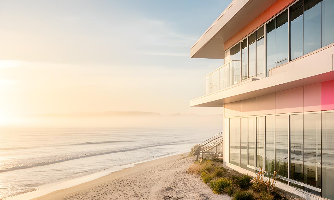 Sunlit view of the West Haven shoreline beside a modern office exterior for a paperless signing company