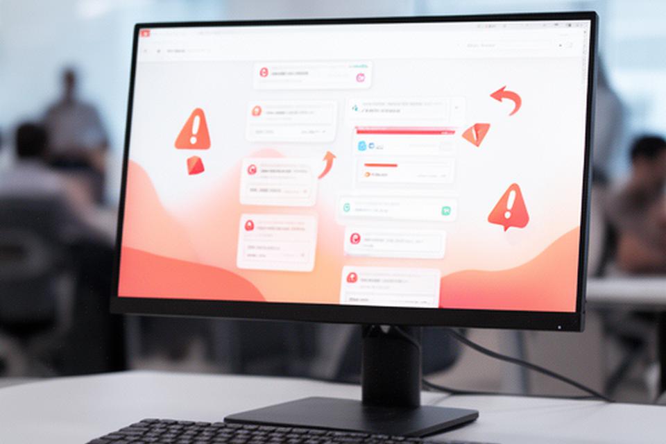 Notification preview and workflow send screen shown on a desktop monitor in a shared operations area